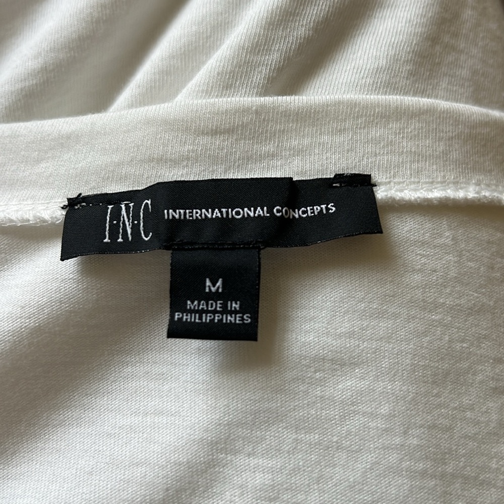 INC International Concepts White Puff Sleeve 100% Cotton V Neck Top Sz M - Picture 5 of 6